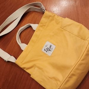 Lily Queen canvas yellow and cream tote! Strong and fun zippered tote!!